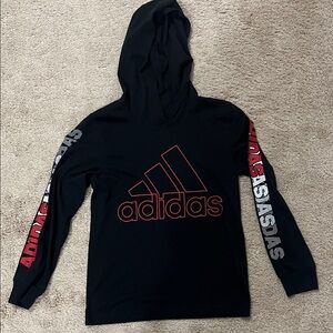 Boys Adidas Black LS Hooded Tee with Red and White Graphic
